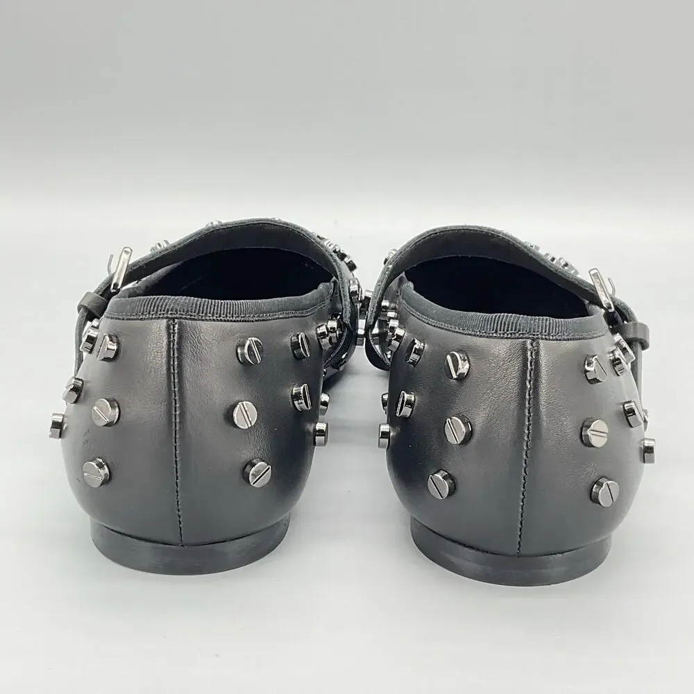 NEW The Kooples Women's Studded Leather Mary Jane Pumps Black Size 8